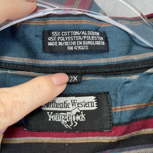 Vintage AUTHENTIC WESTERN YOUNGBLOODS Women 2X Red Blue Multi Striped Shirt Lot - Picture 6 of 15